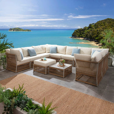 Quatropi Large Outdoor U-Shape Garden Corner Sofa Set Aluminium Neutral Beige 358x288cm