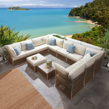 Quatropi Large Outdoor U-Shape Garden Corner Sofa Set Aluminium Neutral Beige 358x288cm
