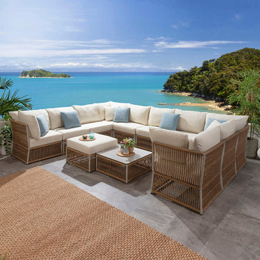 Quatropi Large Outdoor U-Shape Garden Corner Sofa Set Aluminium Neutral Beige 358x288cm