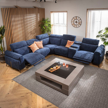 Quatropi Large Recliner L-Shape Corner Sofa Bluetooth Sound System Cup Holders Storage Dark Blue 340x300cm