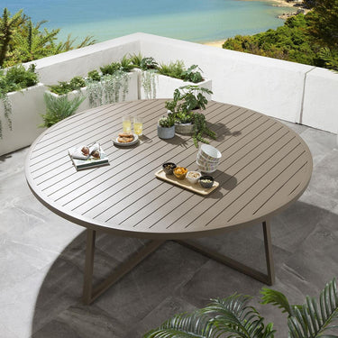 Quatropi Large Round Garden Dining Set 10 Seater Beige Outdoor Table and Chairs