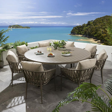 Quatropi Large Round Outdoor Dining Set 8 Seater Beige Garden Table and Chairs