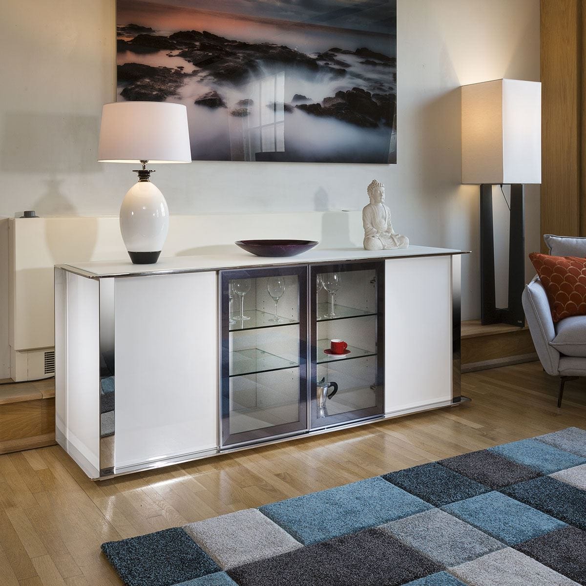 Quatropi Large Sideboard Cabinet White Gloss and Chrome Modern Quatropi 233 New