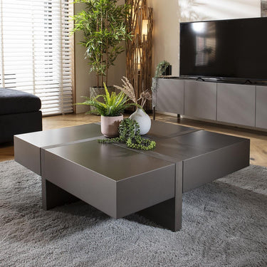 Quatropi Large Square Coffee Table with Storage Drawers Matte Grey 100cm