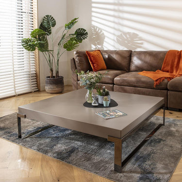 Quatropi Large Square Modern Coffee Table Matte Taupe Grey Metal Legs 120cm