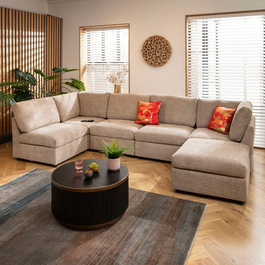 Quatropi Large U Shape Corner Sofa Footstool Chaise 6 Seat Modular Beige Boucle