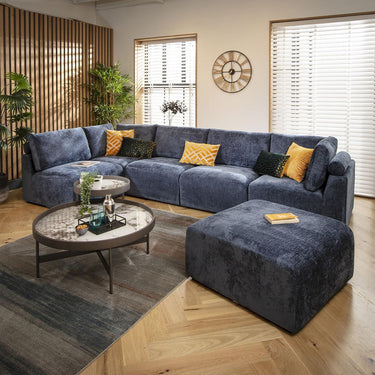 Quatropi Large U Shape Corner Sofa Footstool Chaise 6 Seater Modular Blue