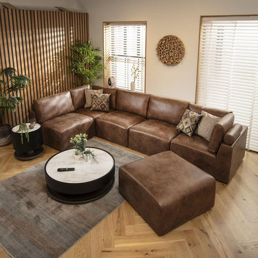 Quatropi Large U Shape Corner Sofa Footstool Chaise 6 Seater Modular Brown
