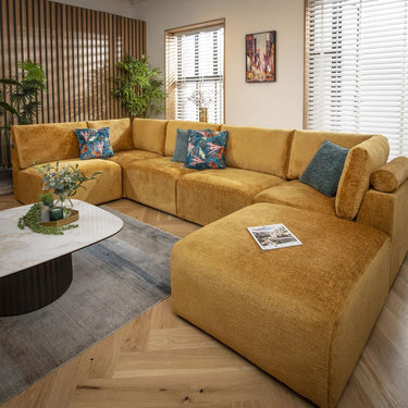 Quatropi Large U Shape Corner Sofa Footstool Chaise 6 Seater Modular Mustard