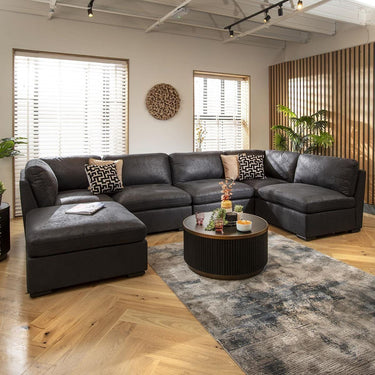 Quatropi Large U Shape Corner Sofa Footstool Chaise 6 Seater Modular Set Black