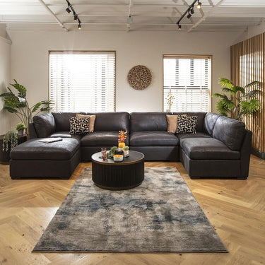 Quatropi Large U Shape Corner Sofa Footstool Chaise 6 Seater Modular Set Black
