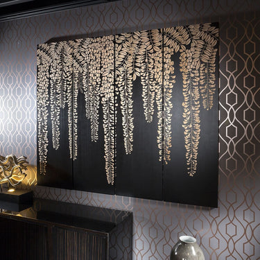 Quatropi Large Wall Art Artwork Hand Carved Wood Black Oak Wisteria 180x150cm