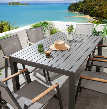 Quatropi Leno & Atlas 6 Seater Extendable Outdoor Garden Dining Set Grey Aluminium & Textilene