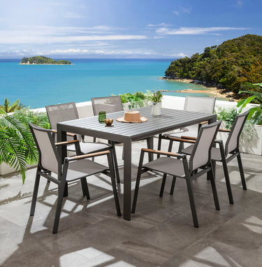 Quatropi Leno & Atlas 6 Seater Extendable Outdoor Garden Dining Set Grey Aluminium & Textilene