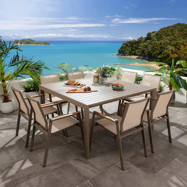 Quatropi Leno & Atlas 8 Seater Extendable Outdoor Garden Dining Set Beige Aluminium & Textilene