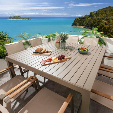 Quatropi Leno & Atlas 8 Seater Extendable Outdoor Garden Dining Set Beige Aluminium & Textilene