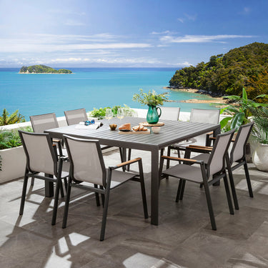 Quatropi Leno & Atlas 8 Seater Extendable Outdoor Garden Dining Set Grey Aluminium & Textilene