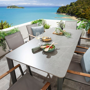 Quatropi Leno & Pharos 6 Seater Ceramic Outdoor Garden Dining Set Grey Textilene