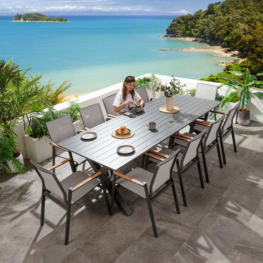 Quatropi Leno & Star 10 Seater Outdoor Garden Dining Set Grey Aluminium & Textilene