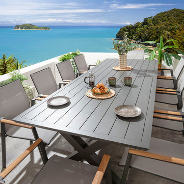 Quatropi Leno & Star 10 Seater Outdoor Garden Dining Set Grey Aluminium & Textilene