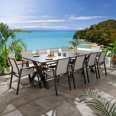 Quatropi Leno & Star 10 Seater Outdoor Garden Dining Set Grey Aluminium & Textilene