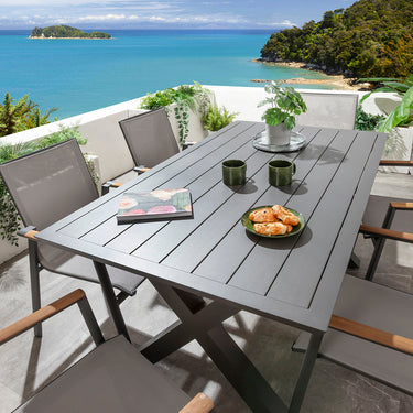 Quatropi Leno & Star 6 Seater Outdoor Garden Dining Set Grey Aluminium & Textilene