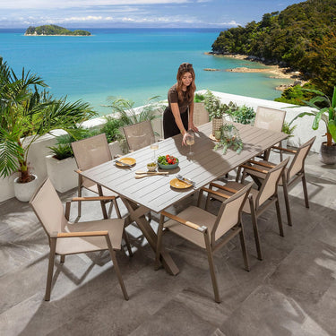 Quatropi Leno & Star 8 Seater Outdoor Garden Dining Set Beige Aluminium & Textilene