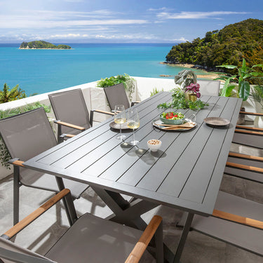 Quatropi Leno & Star 8 Seater Outdoor Garden Dining Set Grey Aluminium & Textilene