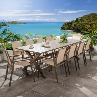 Quatropi Leno & Star Large 10 Seater Outdoor Garden Dining Set Beige Aluminium & Textilene
