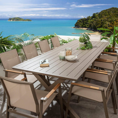 Quatropi Leno & Star Large 10 Seater Outdoor Garden Dining Set Beige Aluminium & Textilene