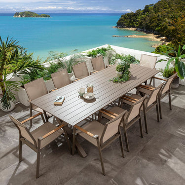 Quatropi Leno & Star Large 10 Seater Outdoor Garden Dining Set Beige Aluminium & Textilene