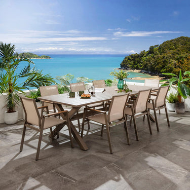 Quatropi Leno & Star Large 8 Seater Outdoor Garden Dining Set Beige Aluminium & Textilene