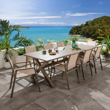 Quatropi Leno & Star Large 8 Seater Outdoor Garden Dining Set Beige Aluminium & Textilene