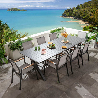 Quatropi Leno & Star Large 8 Seater Outdoor Garden Dining Set Grey Aluminium & Textilene
