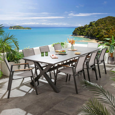 Quatropi Leno & Star Large 8 Seater Outdoor Garden Dining Set Grey Aluminium & Textilene