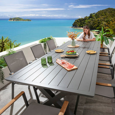 Quatropi Leno & Star Large 8 Seater Outdoor Garden Dining Set Grey Aluminium & Textilene