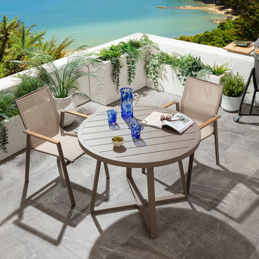 Quatropi Leno & Sun 2 Seater Round Outdoor Garden Dining Set Beige Aluminium & Textilene