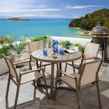 Quatropi Leno & Sun 4 Seater Round Outdoor Garden Dining Set Beige Aluminium & Textilene