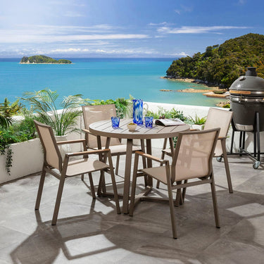 Quatropi Leno & Sun 4 Seater Round Outdoor Garden Dining Set Beige Aluminium & Textilene