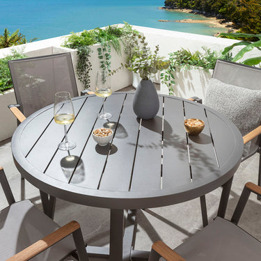 Quatropi Leno & Sun 4 Seater Round Outdoor Garden Dining Set Grey Aluminium