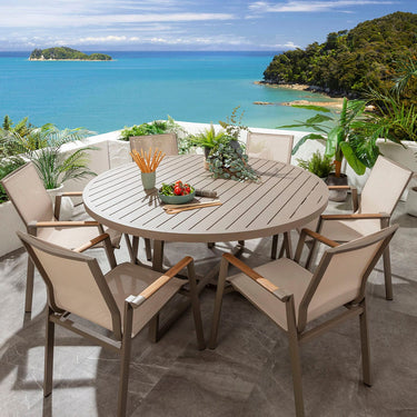 Quatropi Leno & Sun 6 Seater Round Outdoor Garden Dining Set Beige Aluminium & Textilene