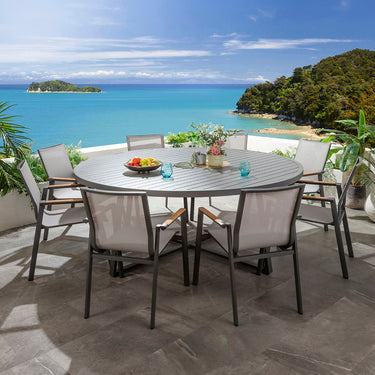 Quatropi Leno & Sun 8 Seater Round Outdoor Garden Dining Set Grey Aluminium & Textilene