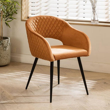 Quatropi Lucy Velvet Carver Dining Chair with Arms Orange