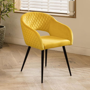 Quatropi Lucy Velvet Carver Dining Chair with Arms Yellow
