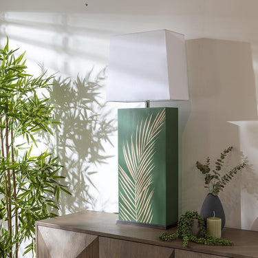 Quatropi Lux Large Wooden Table Lamp Green Palm Leaf 41x102cm