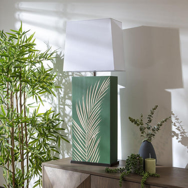 Quatropi Lux Large Wooden Table Lamp Green Palm Leaf 41x102cm