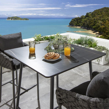 Quatropi Luxury 2 Seater Ceramic Outdoor Garden Bar Stool and Table Set Grey
