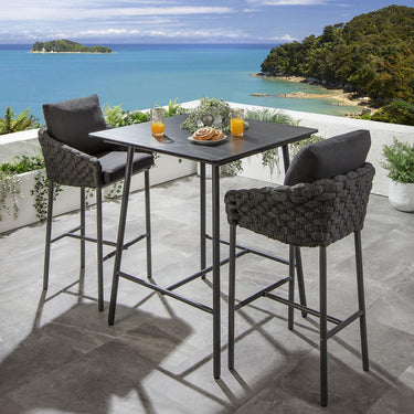 Quatropi Luxury 2 Seater Ceramic Outdoor Garden Bar Stool and Table Set Grey