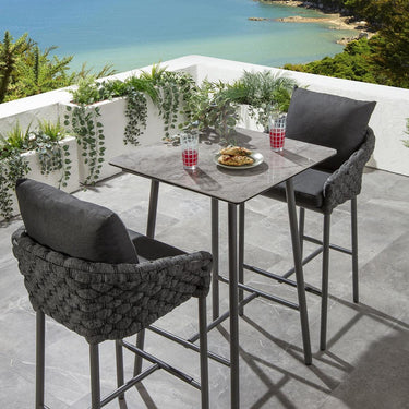 Quatropi Luxury 2 Seater Ceramic Outdoor Garden Bar Stool and Table Set Grey