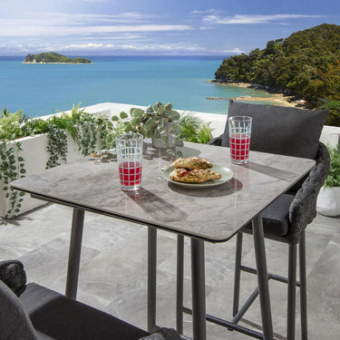 Quatropi Luxury 2 Seater Ceramic Outdoor Garden Bar Stool and Table Set Grey